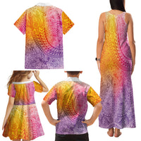 Hawaiian Turtles and Leis Family Matching Tank Maxi Dress and Hawaiian Shirt Tribal Kakau Pattern Magical Rainbow Sky LT03 - Polynesian Pride
