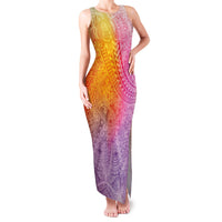 Hawaiian Turtles and Leis Family Matching Tank Maxi Dress and Hawaiian Shirt Tribal Kakau Pattern Magical Rainbow Sky LT03 Mom's Dress Multicolor - Polynesian Pride