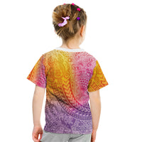Hawaiian Turtles and Leis Kid T Shirt Tribal Kakau Pattern Magical Rainbow Sky LT03 - Polynesian Pride