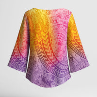 Hawaiian Turtles and Leis Kimono Sleeve Blouse Tribal Kakau Pattern Magical Rainbow Sky LT03 - Polynesian Pride