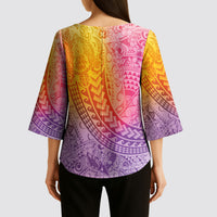 Hawaiian Turtles and Leis Kimono Sleeve Blouse Tribal Kakau Pattern Magical Rainbow Sky LT03 - Polynesian Pride