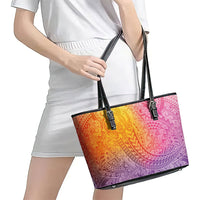Hawaiian Turtles and Leis Leather Tote Bag Tribal Kakau Pattern Magical Rainbow Sky LT03 - Polynesian Pride