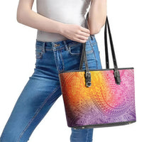 Hawaiian Turtles and Leis Leather Tote Bag Tribal Kakau Pattern Magical Rainbow Sky LT03 - Polynesian Pride