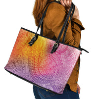 Hawaiian Turtles and Leis Leather Tote Bag Tribal Kakau Pattern Magical Rainbow Sky LT03 - Polynesian Pride