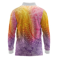 Hawaiian Turtles and Leis Long Sleeve Polo Shirt Tribal Kakau Pattern Magical Rainbow Sky LT03 - Polynesian Pride