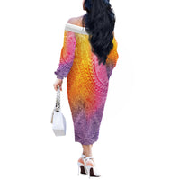 Hawaiian Turtles and Leis Off The Shoulder Long Sleeve Dress Tribal Kakau Pattern Magical Rainbow Sky LT03 - Polynesian Pride