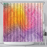Hawaiian Turtles and Leis Shower Curtain Tribal Kakau Pattern Magical Rainbow Sky LT03 - Polynesian Pride