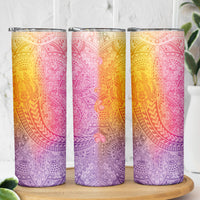 Hawaiian Turtles and Leis Skinny Tumbler Tribal Kakau Pattern Magical Rainbow Sky LT03 - Polynesian Pride