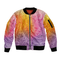 Hawaiian Turtles and Leis Sleeve Zip Bomber Jacket Tribal Kakau Pattern Magical Rainbow Sky LT03 Unisex Multicolor - Polynesian Pride