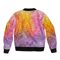 Hawaiian Turtles and Leis Sleeve Zip Bomber Jacket Tribal Kakau Pattern Magical Rainbow Sky LT03 - Polynesian Pride