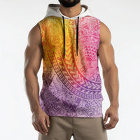 Hawaiian Turtles and Leis Sleeveless Hoodie Tribal Kakau Pattern Magical Rainbow Sky LT03 - Polynesian Pride