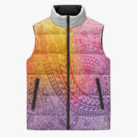 Hawaiian Turtles and Leis Sleeveless Puffer Jacket Tribal Kakau Pattern Magical Rainbow Sky LT03 Unisex Multicolor - Polynesian Pride