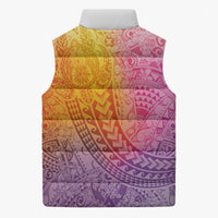 Hawaiian Turtles and Leis Sleeveless Puffer Jacket Tribal Kakau Pattern Magical Rainbow Sky LT03 - Polynesian Pride