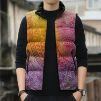 Hawaiian Turtles and Leis Sleeveless Puffer Jacket Tribal Kakau Pattern Magical Rainbow Sky LT03 - Polynesian Pride