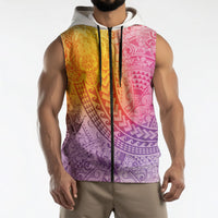 Hawaiian Turtles and Leis Sleeveless Zip Hoodie Tribal Kakau Pattern Magical Rainbow Sky LT03 - Polynesian Pride