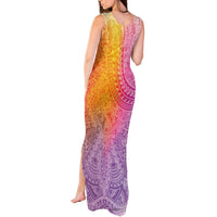 Hawaiian Turtles and Leis Tank Maxi Dress Tribal Kakau Pattern Magical Rainbow Sky LT03 - Polynesian Pride