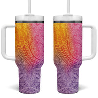 Hawaiian Turtles and Leis Tumbler With Handle Tribal Kakau Pattern Magical Rainbow Sky LT03 One Size: 40 oz Multicolor - Polynesian Pride