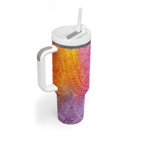 Hawaiian Turtles and Leis Tumbler With Handle Tribal Kakau Pattern Magical Rainbow Sky LT03 - Polynesian Pride