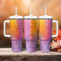 Hawaiian Turtles and Leis Tumbler With Handle Tribal Kakau Pattern Magical Rainbow Sky LT03 - Polynesian Pride
