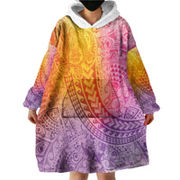 Hawaiian Turtles and Leis Wearable Blanket Hoodie Tribal Kakau Pattern Magical Rainbow Sky LT03 - Polynesian Pride