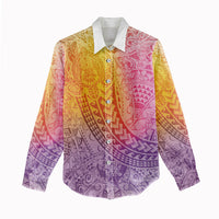 Hawaiian Turtles and Leis Women Casual Shirt Tribal Kakau Pattern Magical Rainbow Sky LT03 - Polynesian Pride