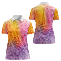Hawaiian Turtles and Leis Women Polo Shirt Tribal Kakau Pattern Magical Rainbow Sky LT03 - Polynesian Pride
