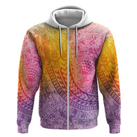 Hawaiian Turtles and Leis Zip Hoodie Tribal Kakau Pattern Magical Rainbow Sky LT03 Zip Hoodie Multicolor - Polynesian Pride