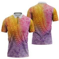 Hawaiian Turtles and Leis Zipper Polo Shirt Tribal Kakau Pattern Magical Rainbow Sky LT03 - Polynesian Pride