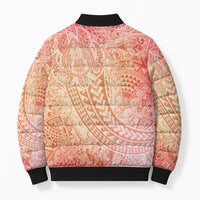 Hawaiian Turtles and Leis Bomber Puffer Jacket Tribal Kakau Pattern Peach Fuzz Color LT03 - Polynesian Pride