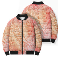 Hawaiian Turtles and Leis Bomber Puffer Jacket Tribal Kakau Pattern Peach Fuzz Color LT03 - Polynesian Pride