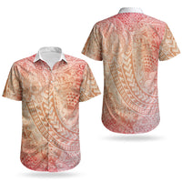 Hawaiian Turtles and Leis Couples Matching Summer Maxi Dress and Hawaiian Shirt Tribal Kakau Pattern Peach Fuzz Color LT03 - Polynesian Pride