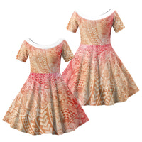 Hawaiian Turtles and Leis Family Matching Long Sleeve Bodycon Dress and Hawaiian Shirt Tribal Kakau Pattern Peach Fuzz Color LT03 Daughter's Dress Peach Fuzz - Polynesian Pride