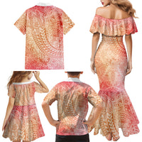 Hawaiian Turtles and Leis Family Matching Mermaid Dress and Hawaiian Shirt Tribal Kakau Pattern Peach Fuzz Color LT03 - Polynesian Pride