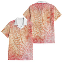 Hawaiian Turtles and Leis Family Matching Off Shoulder Maxi Dress and Hawaiian Shirt Tribal Kakau Pattern Peach Fuzz Color LT03 Dad's Shirt - Short Sleeve Peach Fuzz - Polynesian Pride