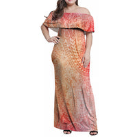 Hawaiian Turtles and Leis Family Matching Off Shoulder Maxi Dress and Hawaiian Shirt Tribal Kakau Pattern Peach Fuzz Color LT03 Mom's Dress Peach Fuzz - Polynesian Pride