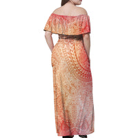 Hawaiian Turtles and Leis Family Matching Off Shoulder Maxi Dress and Hawaiian Shirt Tribal Kakau Pattern Peach Fuzz Color LT03 - Polynesian Pride