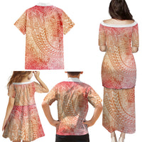 Hawaiian Turtles and Leis Family Matching Puletasi and Hawaiian Shirt Tribal Kakau Pattern Peach Fuzz Color LT03 - Polynesian Pride