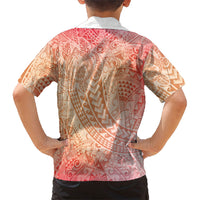 Hawaiian Turtles and Leis Family Matching Short Sleeve Bodycon Dress and Hawaiian Shirt Tribal Kakau Pattern Peach Fuzz Color LT03 - Polynesian Pride