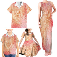 Hawaiian Turtles and Leis Family Matching Tank Maxi Dress and Hawaiian Shirt Tribal Kakau Pattern Peach Fuzz Color LT03 - Polynesian Pride