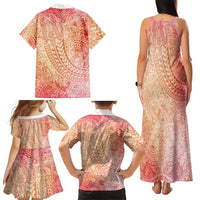 Hawaiian Turtles and Leis Family Matching Tank Maxi Dress and Hawaiian Shirt Tribal Kakau Pattern Peach Fuzz Color LT03 - Polynesian Pride