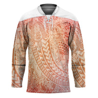 Hawaiian Turtles and Leis Hockey Jersey Tribal Kakau Pattern Peach Fuzz Color LT03 Unisex Peach Fuzz - Polynesian Pride