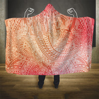 Hawaiian Turtles and Leis Hooded Blanket Tribal Kakau Pattern Peach Fuzz Color LT03 - Polynesian Pride