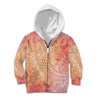 Hawaiian Turtles and Leis Kid Hoodie Tribal Kakau Pattern Peach Fuzz Color LT03 Zip Hoodie Peach Fuzz - Polynesian Pride