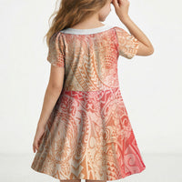 Hawaiian Turtles and Leis Kid Short Sleeve Dress Tribal Kakau Pattern Peach Fuzz Color LT03 - Polynesian Pride