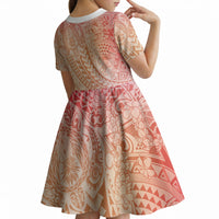 Hawaiian Turtles and Leis Kid Short Sleeve Dress Tribal Kakau Pattern Peach Fuzz Color LT03 - Polynesian Pride