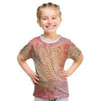 Hawaiian Turtles and Leis Kid T Shirt Tribal Kakau Pattern Peach Fuzz Color LT03 Peach Fuzz - Polynesian Pride