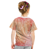 Hawaiian Turtles and Leis Kid T Shirt Tribal Kakau Pattern Peach Fuzz Color LT03 - Polynesian Pride