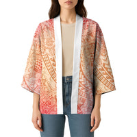 Hawaiian Turtles and Leis Kimono Tribal Kakau Pattern Peach Fuzz Color LT03 - Polynesian Pride