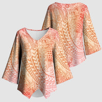 Hawaiian Turtles and Leis Kimono Sleeve Blouse Tribal Kakau Pattern Peach Fuzz Color LT03 - Polynesian Pride