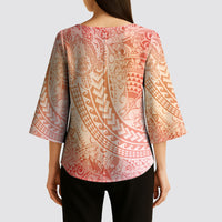 Hawaiian Turtles and Leis Kimono Sleeve Blouse Tribal Kakau Pattern Peach Fuzz Color LT03 - Polynesian Pride